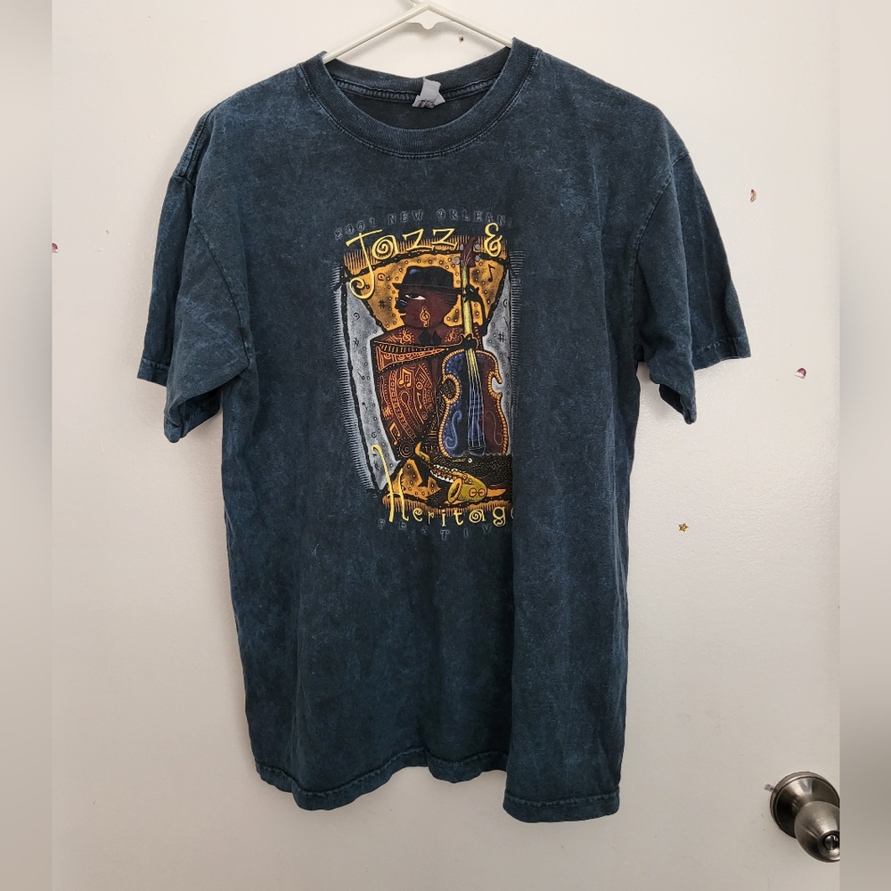 Anvil Blue and Gold Short Sleeve Tee with Ornate Design